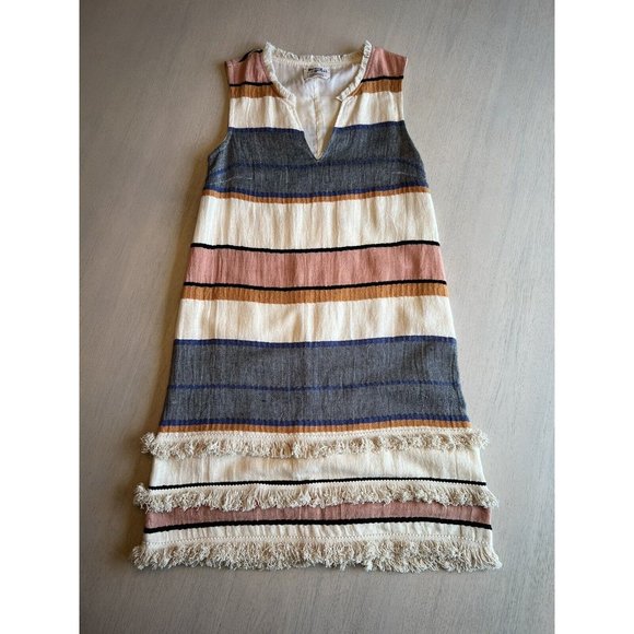 Anthropologie Holding Horses Stripe Fringe Shift‎ Dress Sleeveless Tiered Size 0 - Picture 1 of 16